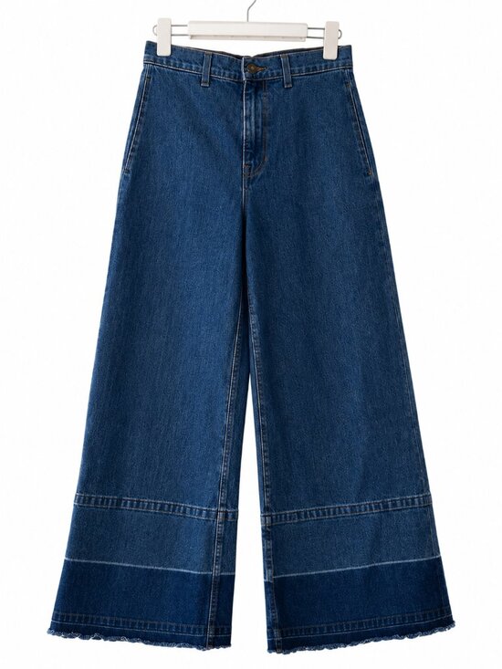 Veronica Beard Denim - Veronica Beard Grant Blue High Rise Wide Leg Cropped Jeans Raw Hem Denim Size 27